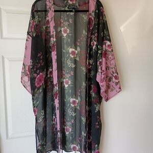 Derek Heart Black and Pink Floral Sheer Robe